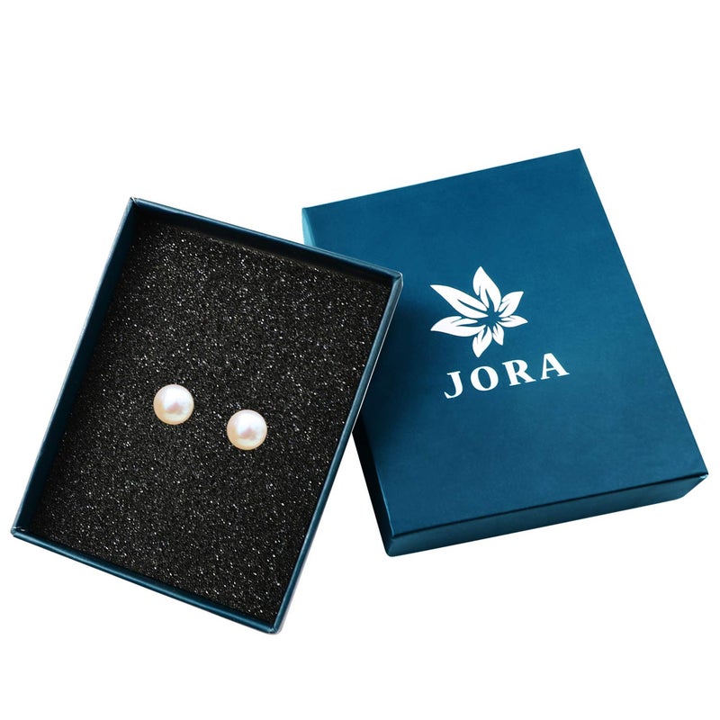 JORA Delicate Gold 7mm White Freshwater Cultured Pearl Stud Earrings for Women - Image 5